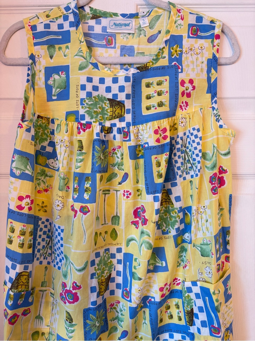 Vintage Gardening Dress in Yellow & Blue